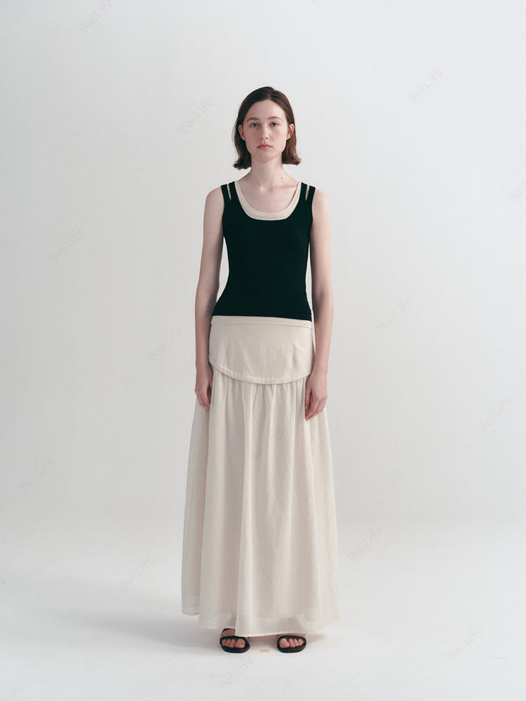 Linen Korean Style Casual High-Waist Midi Skirt