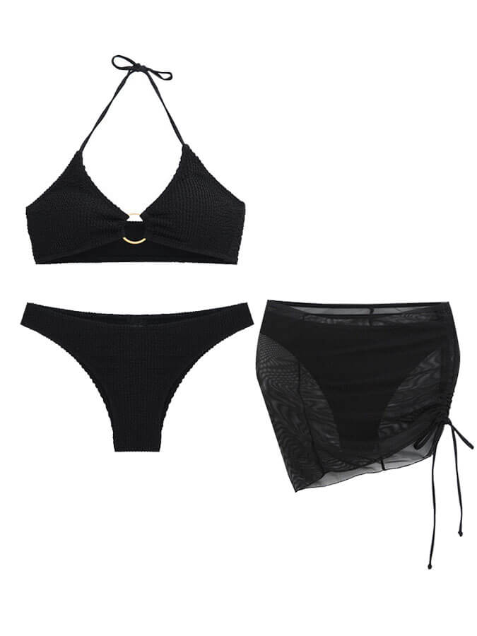 Bold & Sexy - Halterneck Solid Color Three-Piece Bikini