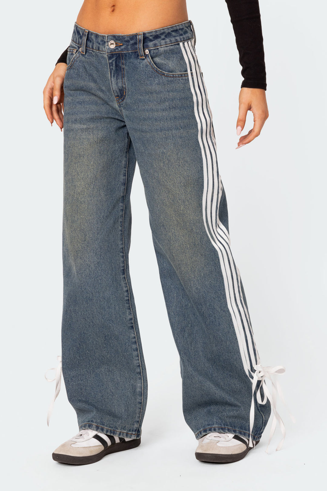 Luna - Side Stripe Bow Wide-Leg Jeans
