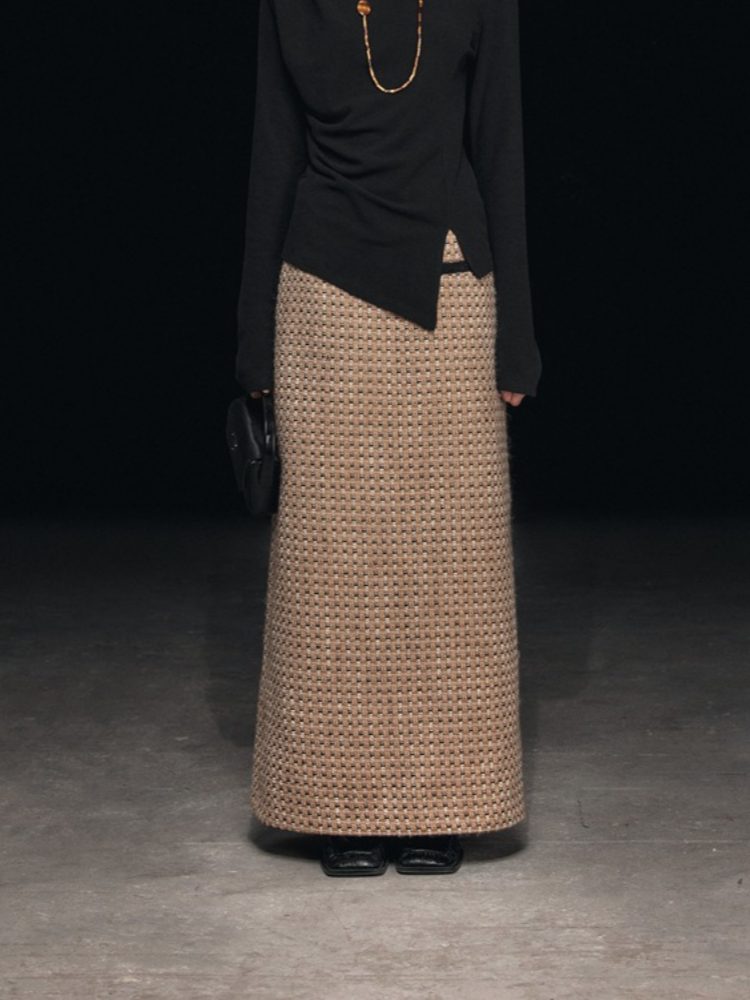 Plaid High-Waisted Straight-Cut Slit Skirt