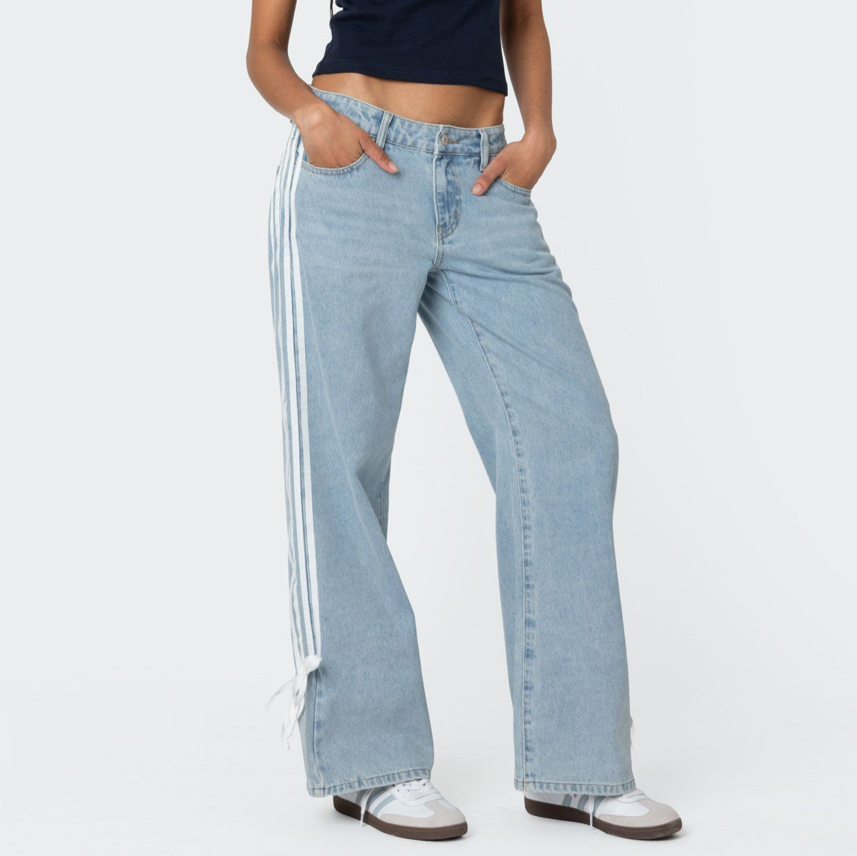 Luna - Side Stripe Bow Wide-Leg Jeans