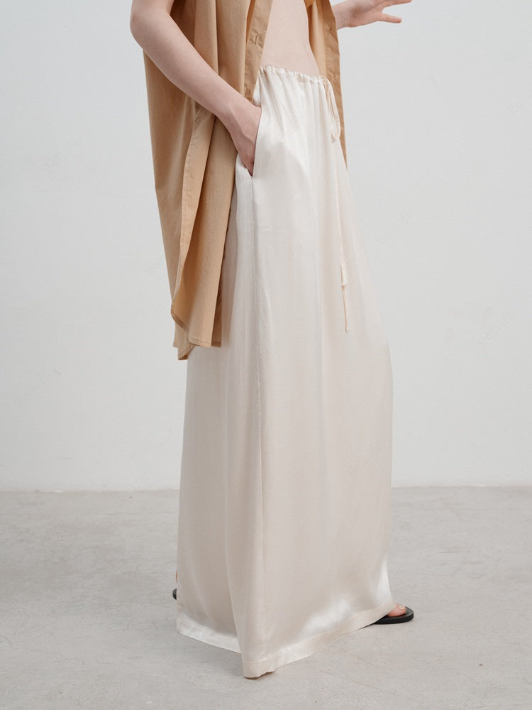 French Satin High-Waist Skirt