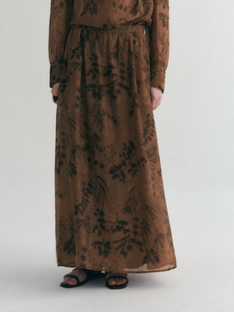 Vintage Romantic Floral High-Waist Midi Skirt