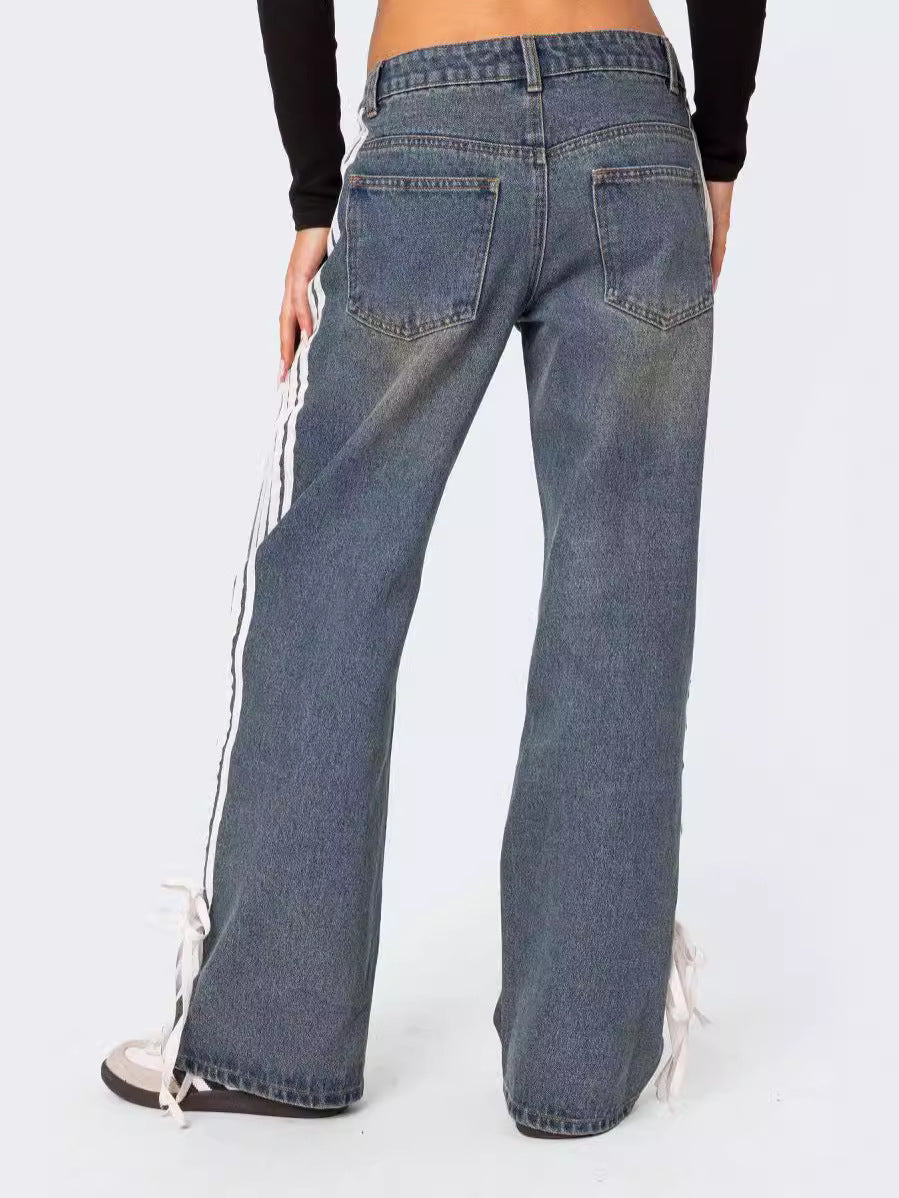 Luna - Side Stripe Bow Wide-Leg Jeans