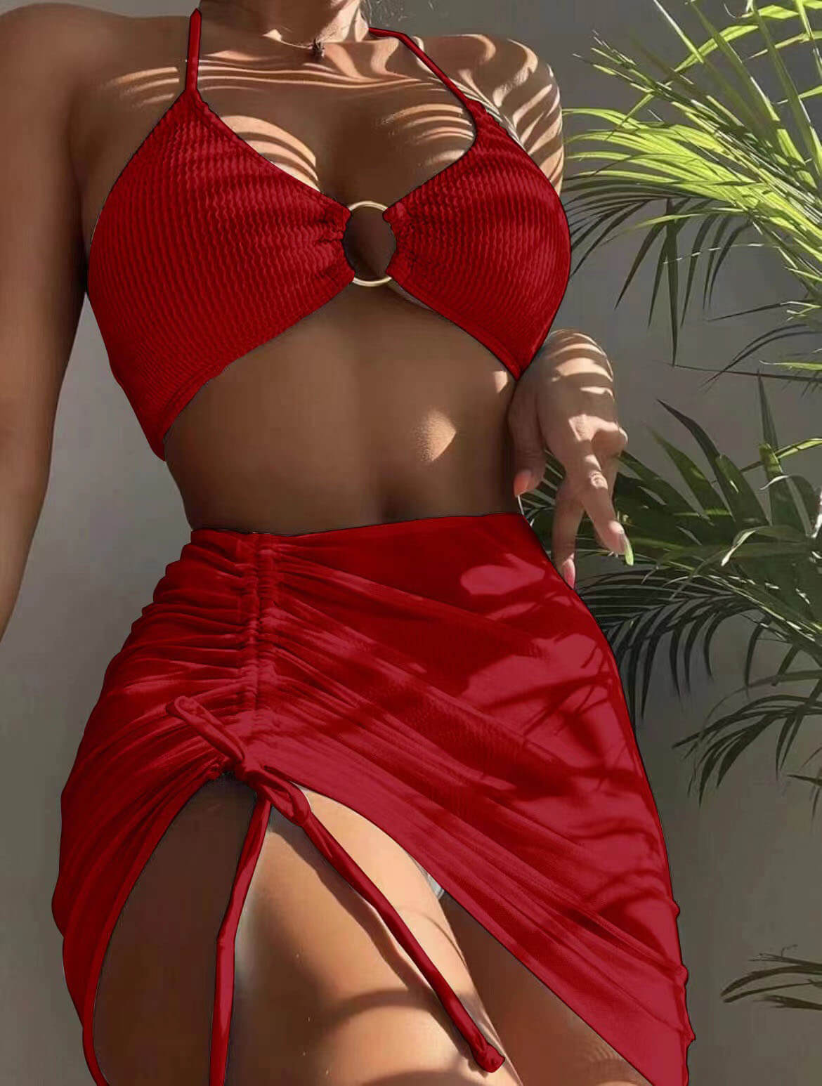 Bold & Sexy - Halterneck Solid Color Three-Piece Bikini