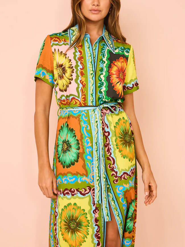 Selena - Sunflower Print Satin Maxi Dress