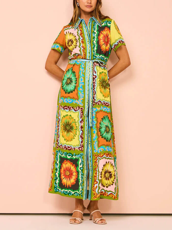 Selena - Sunflower Print Satin Maxi Dress