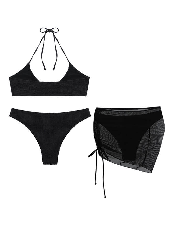Bold & Sexy - Halterneck Solid Color Three-Piece Bikini