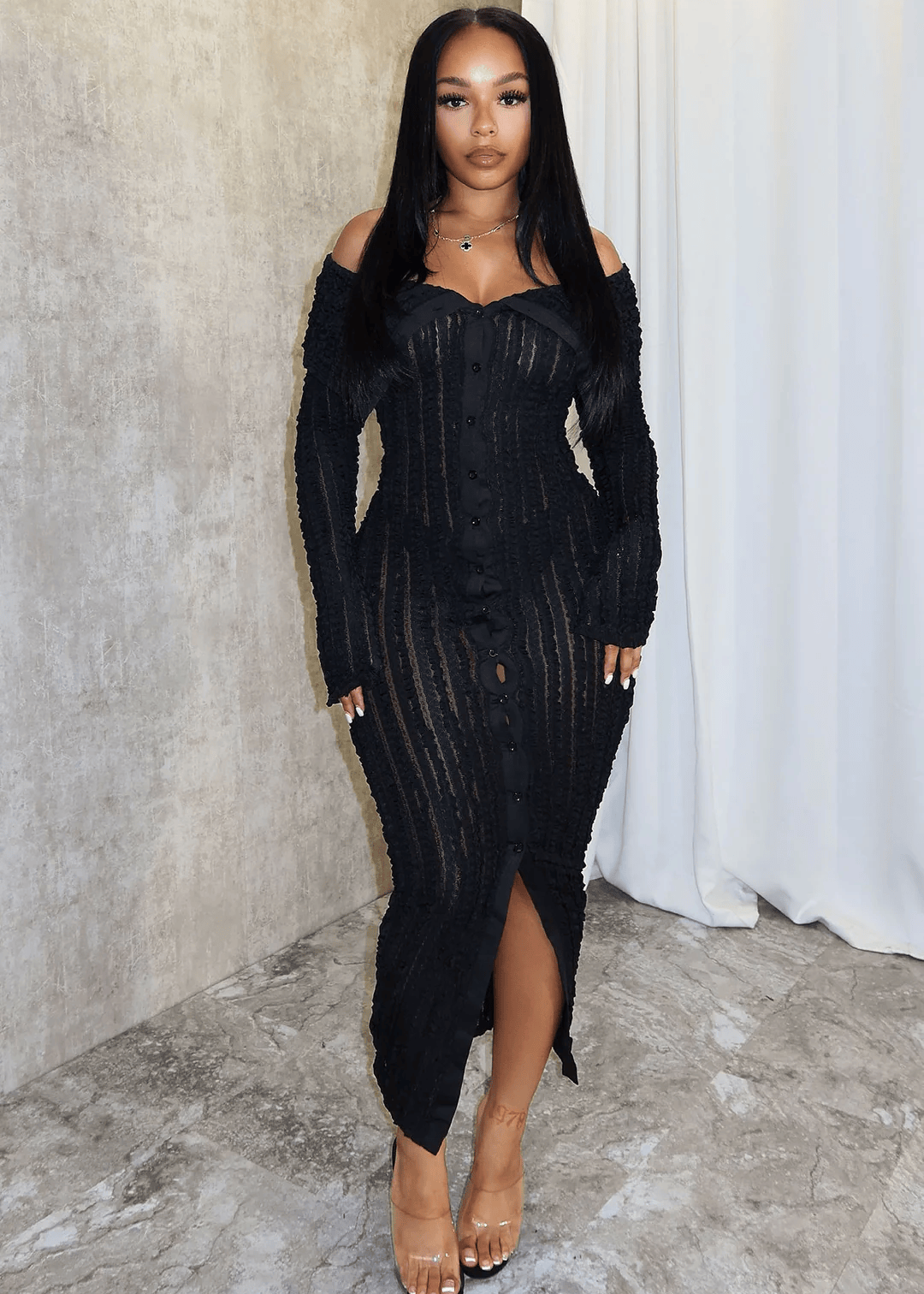 Olyda Off Shoulder Mesh Dress