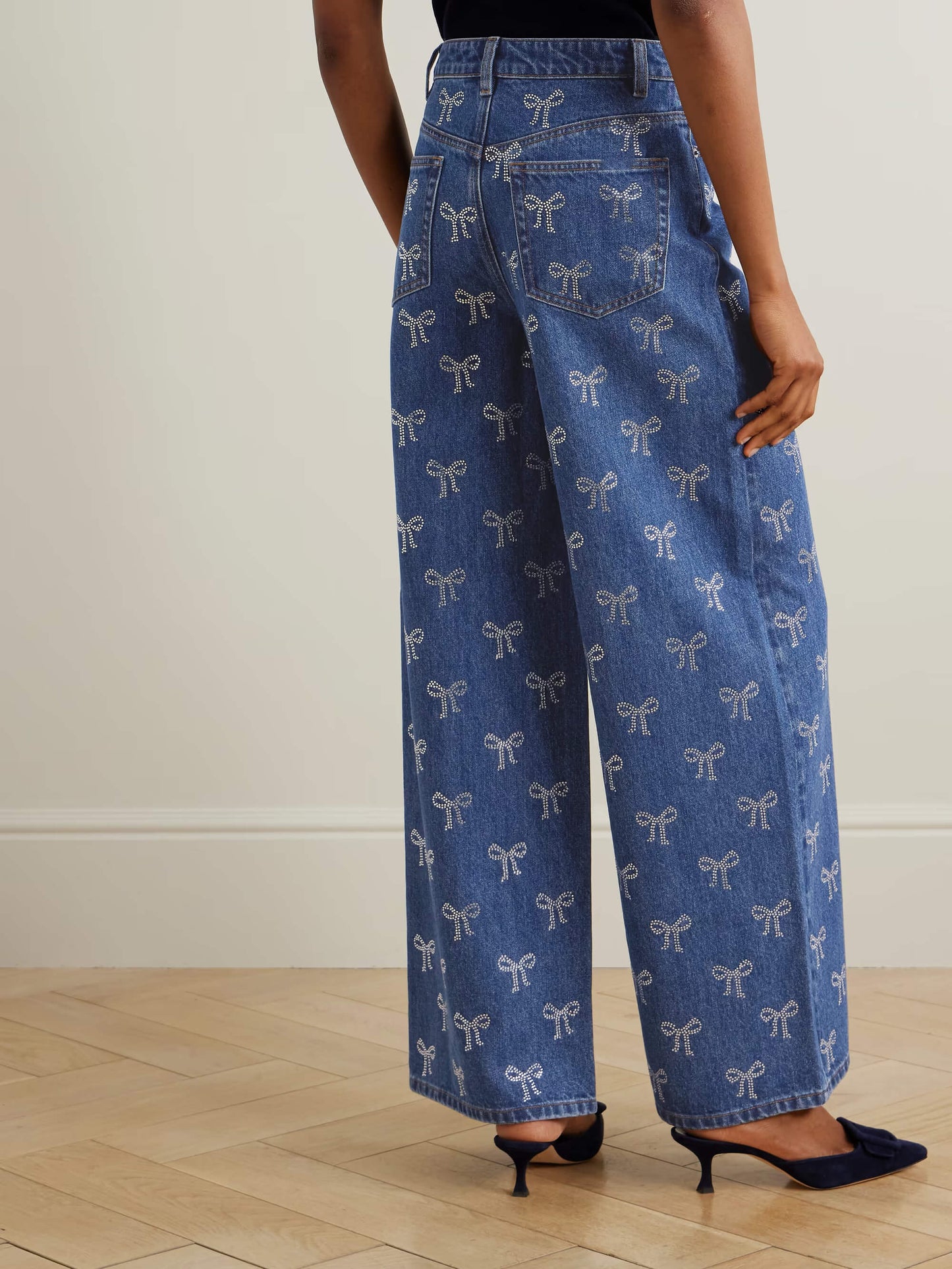 Crystal Bow Dream High-Rise Wide-Leg Jeans