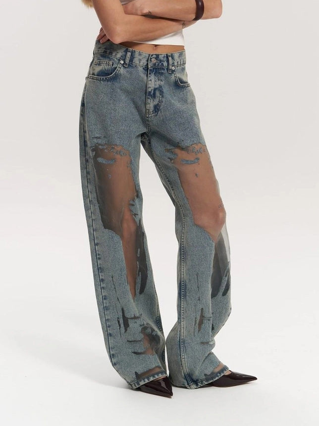 Trixie – High-Waist Mesh Panel Statement Jeans