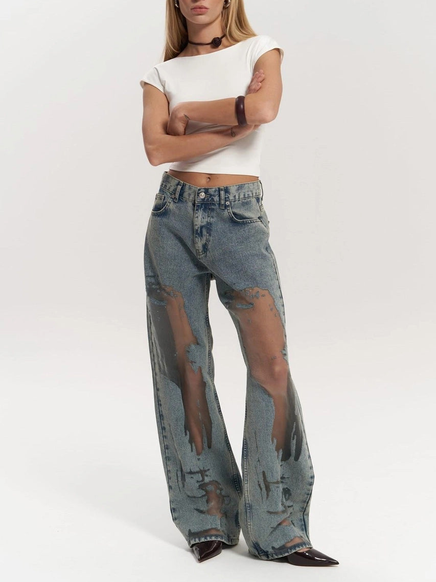 Trixie – High-Waist Mesh Panel Statement Jeans