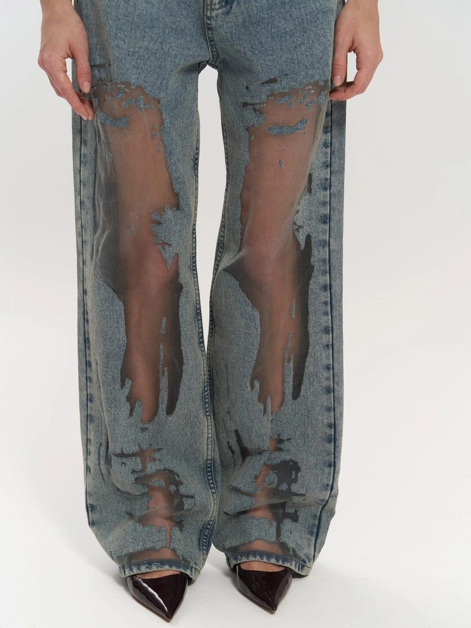 Trixie – High-Waist Mesh Panel Statement Jeans