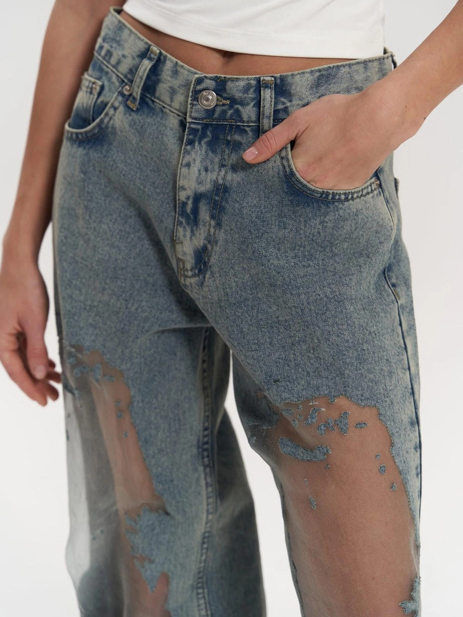 Trixie – High-Waist Mesh Panel Statement Jeans