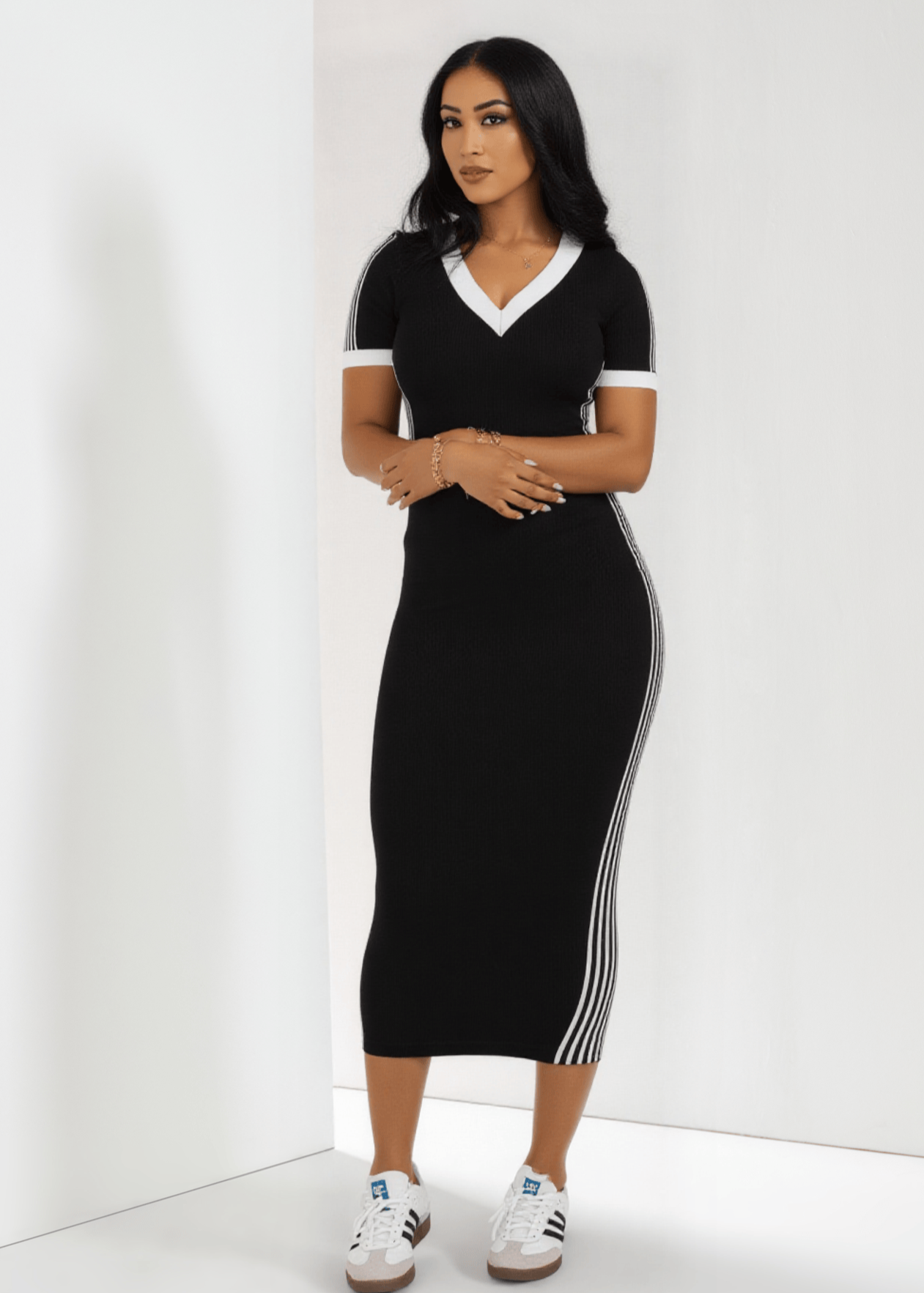 V-Neck Stripe Dress