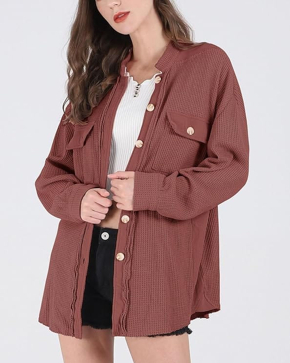 Waffle Knit Oversized Shacket