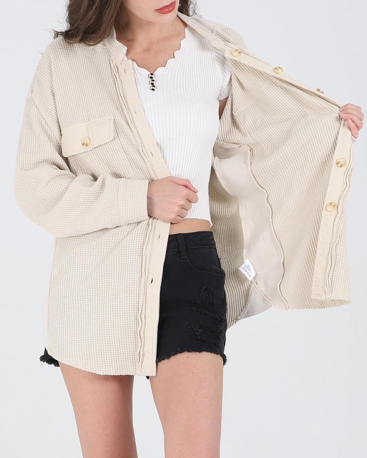 Waffle Knit Oversized Shacket