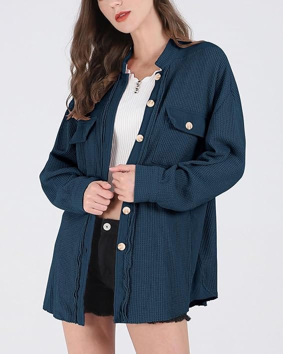 Waffle Knit Oversized Shacket