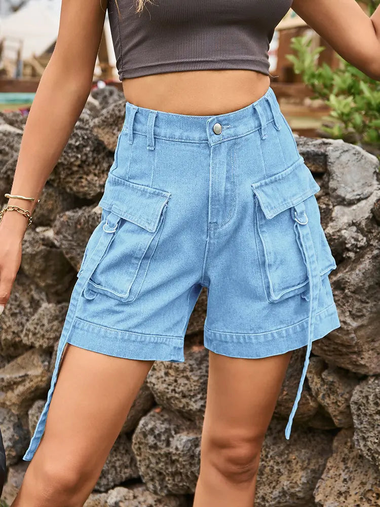 Casey – Cargo Denim Shorts With Adjustable Waist