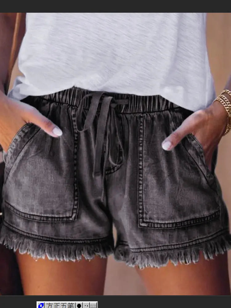 Sunny Days High-Waist Drawstring Denim Shorts