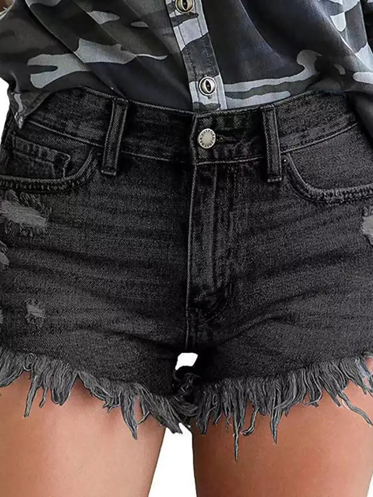 Fringe Edge Stretch Denim Shorts