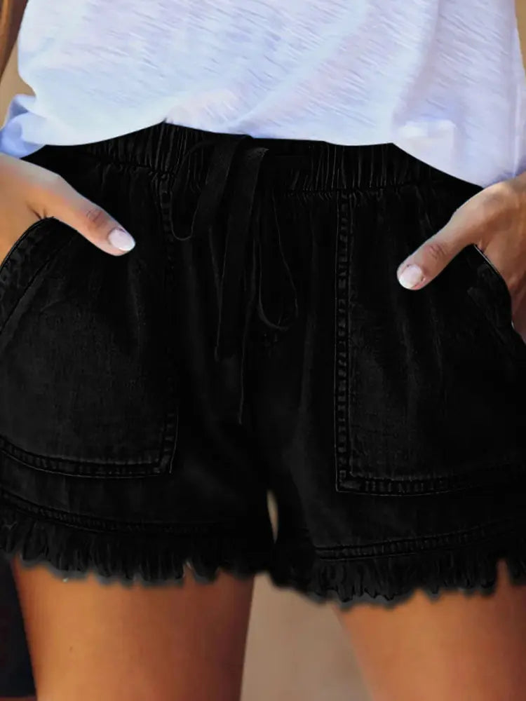 Sunny Days High-Waist Drawstring Denim Shorts
