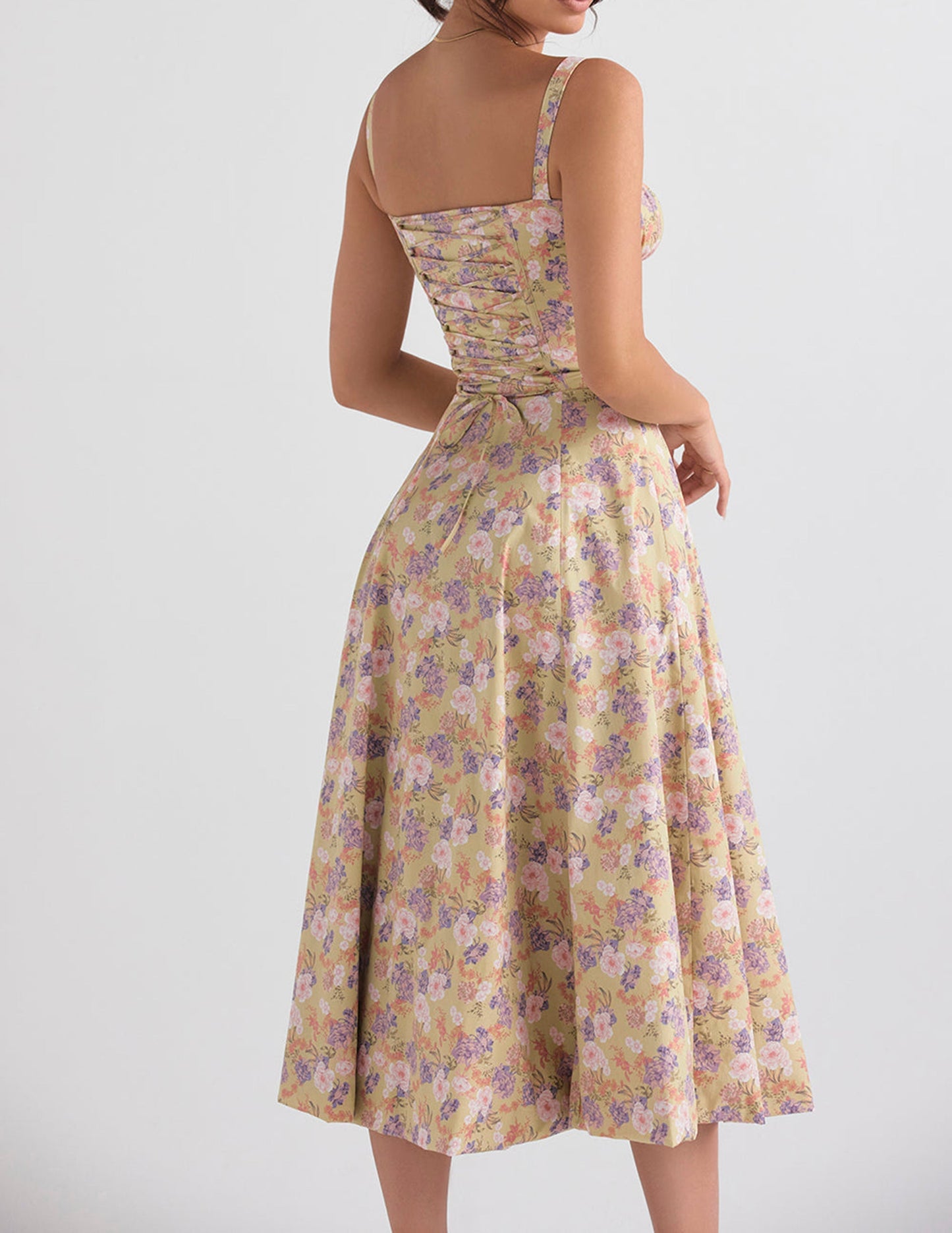 Floral Bustier Slip Dress with Thigh Slit