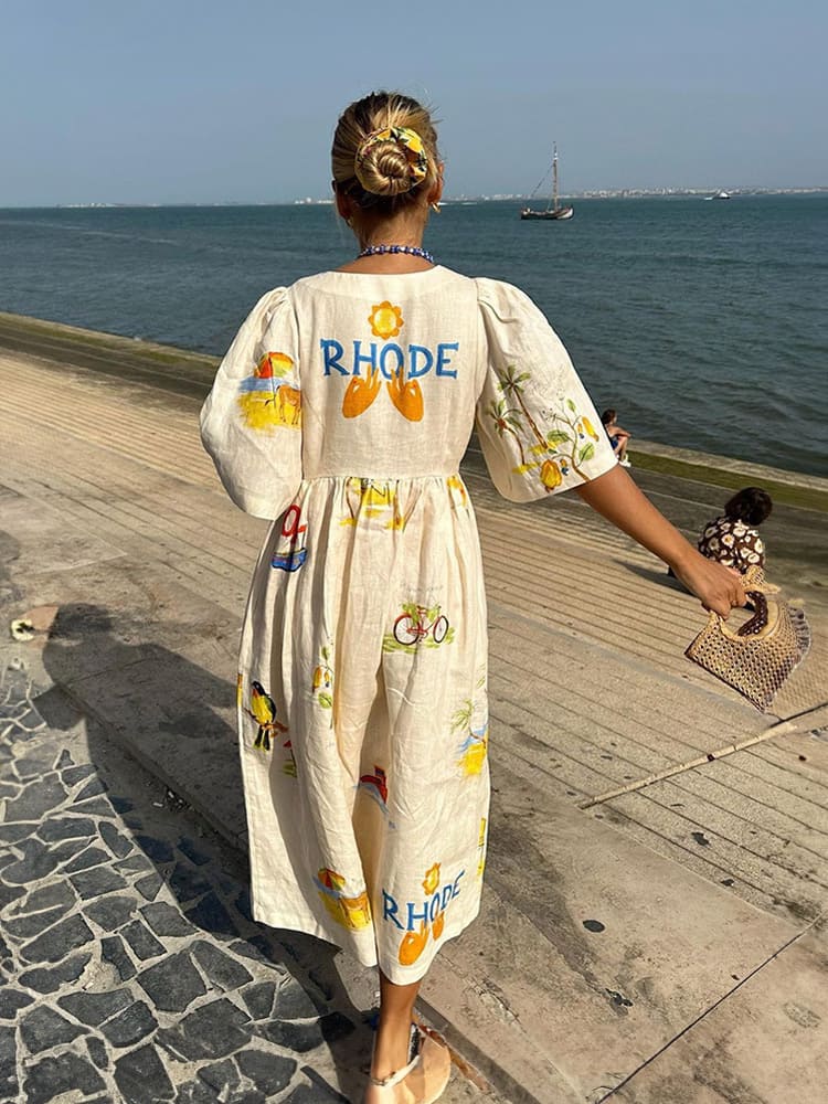 Bohemian Charm Floral Puff Sleeve Midi Dress