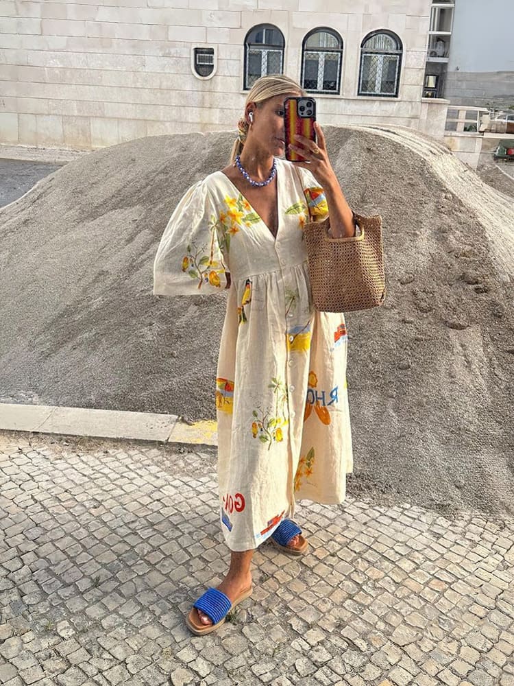 Bohemian Charm Floral Puff Sleeve Midi Dress