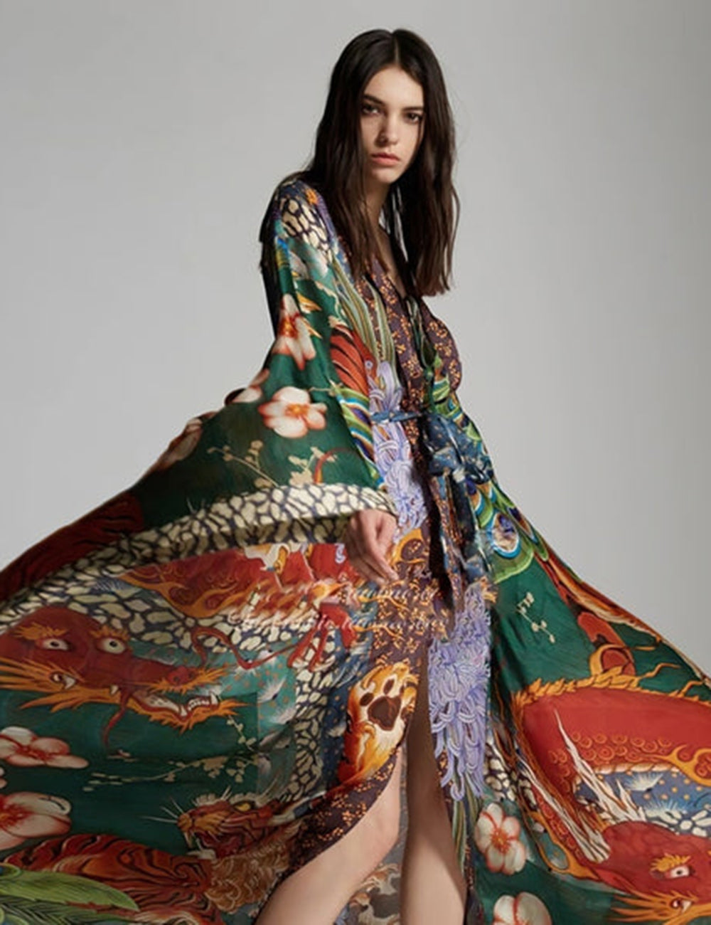 Phoenix Radiance Belted Kimono Robe Dress