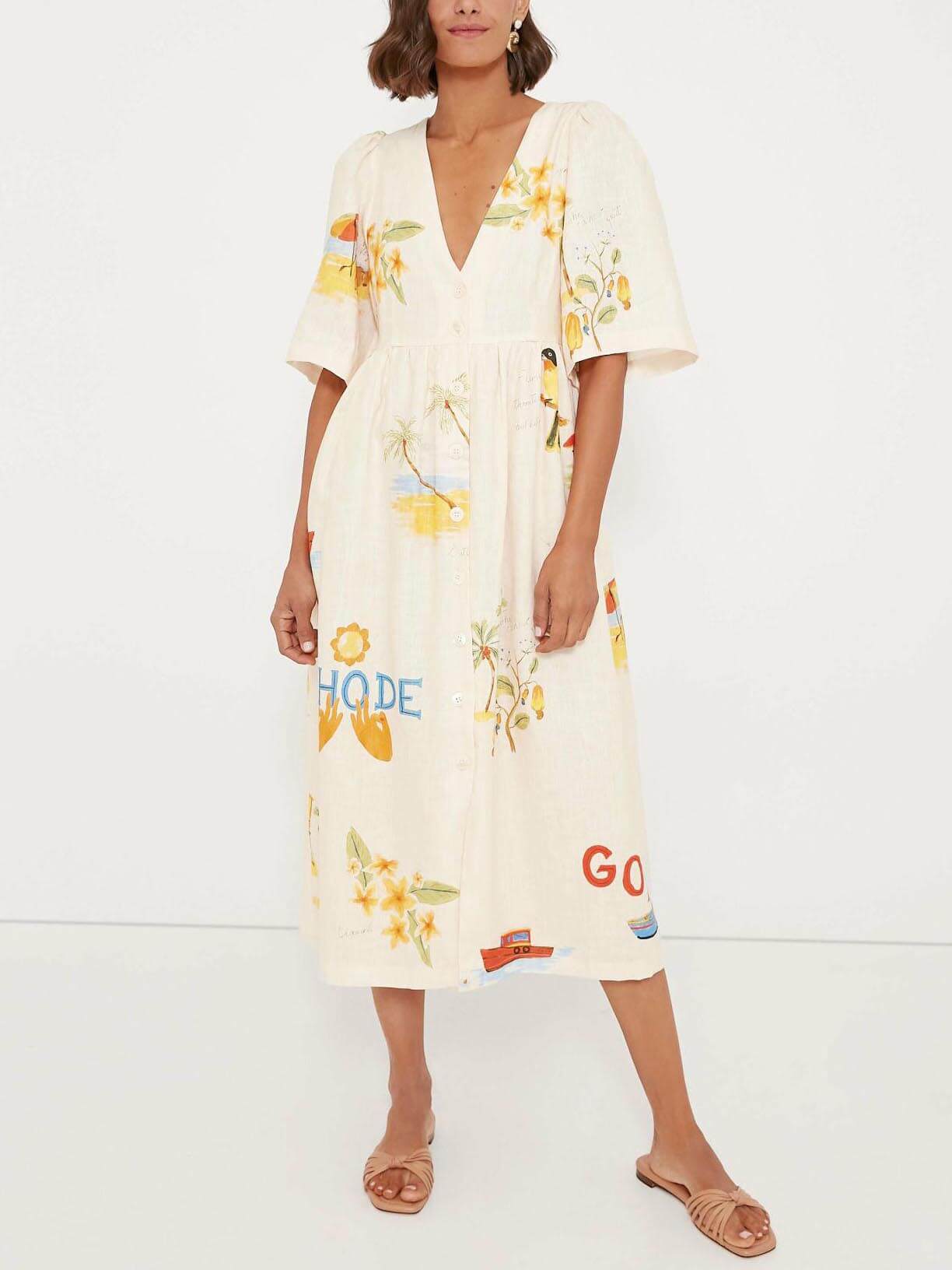 Bohemian Charm Floral Puff Sleeve Midi Dress