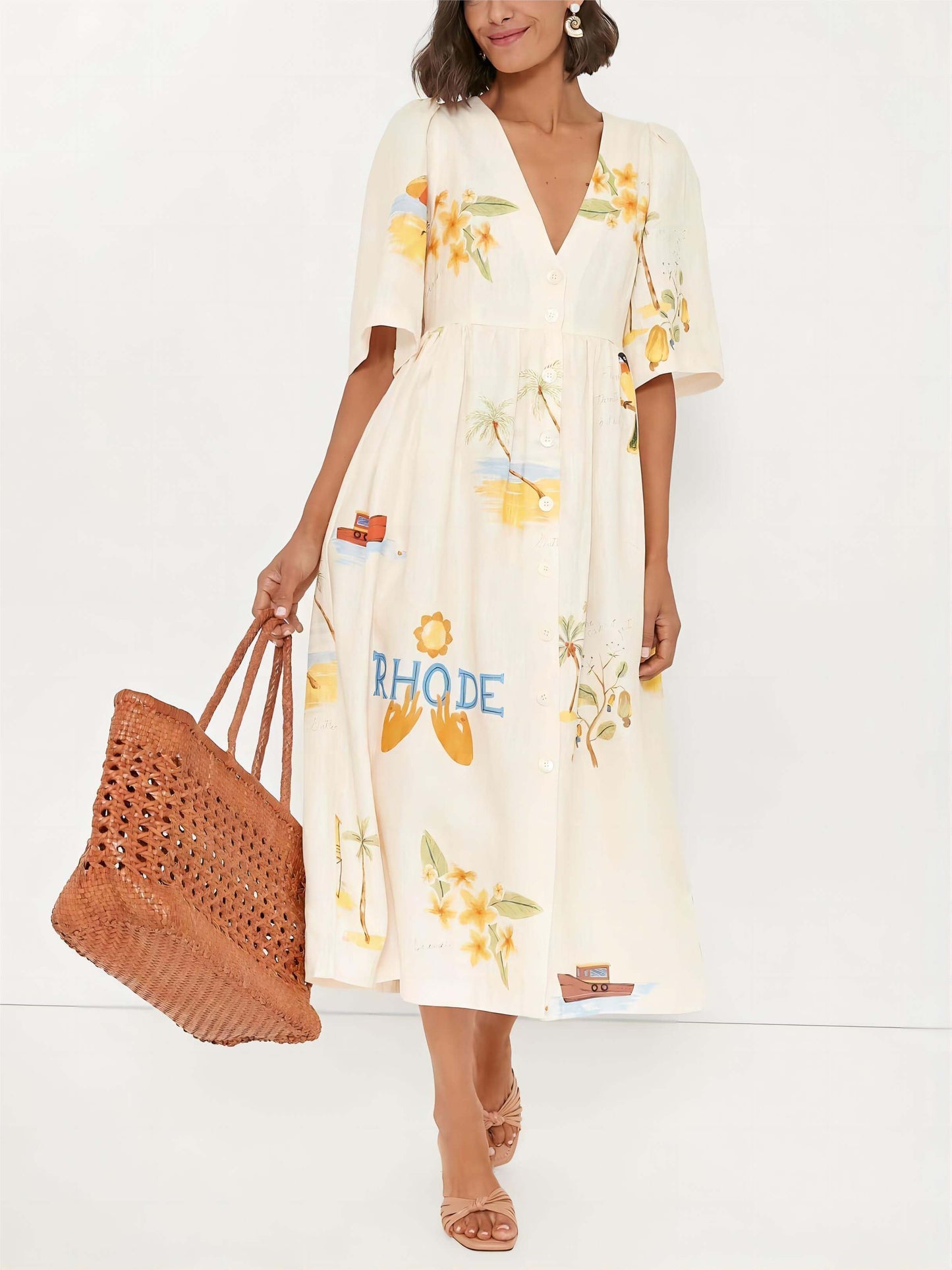 Bohemian Charm Floral Puff Sleeve Midi Dress