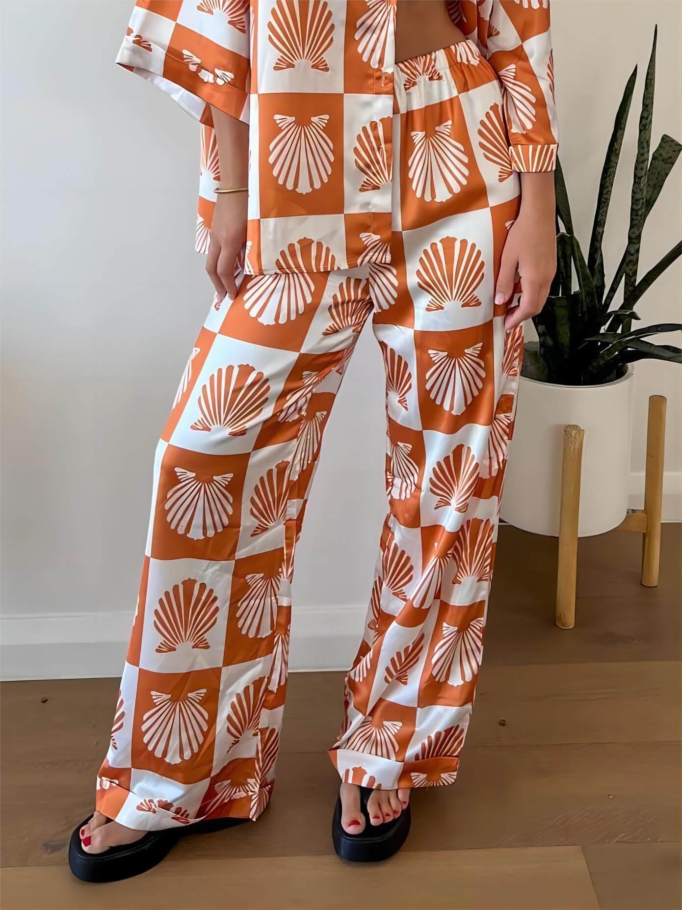 Special - Satin Shell Print Wide Leg Pants