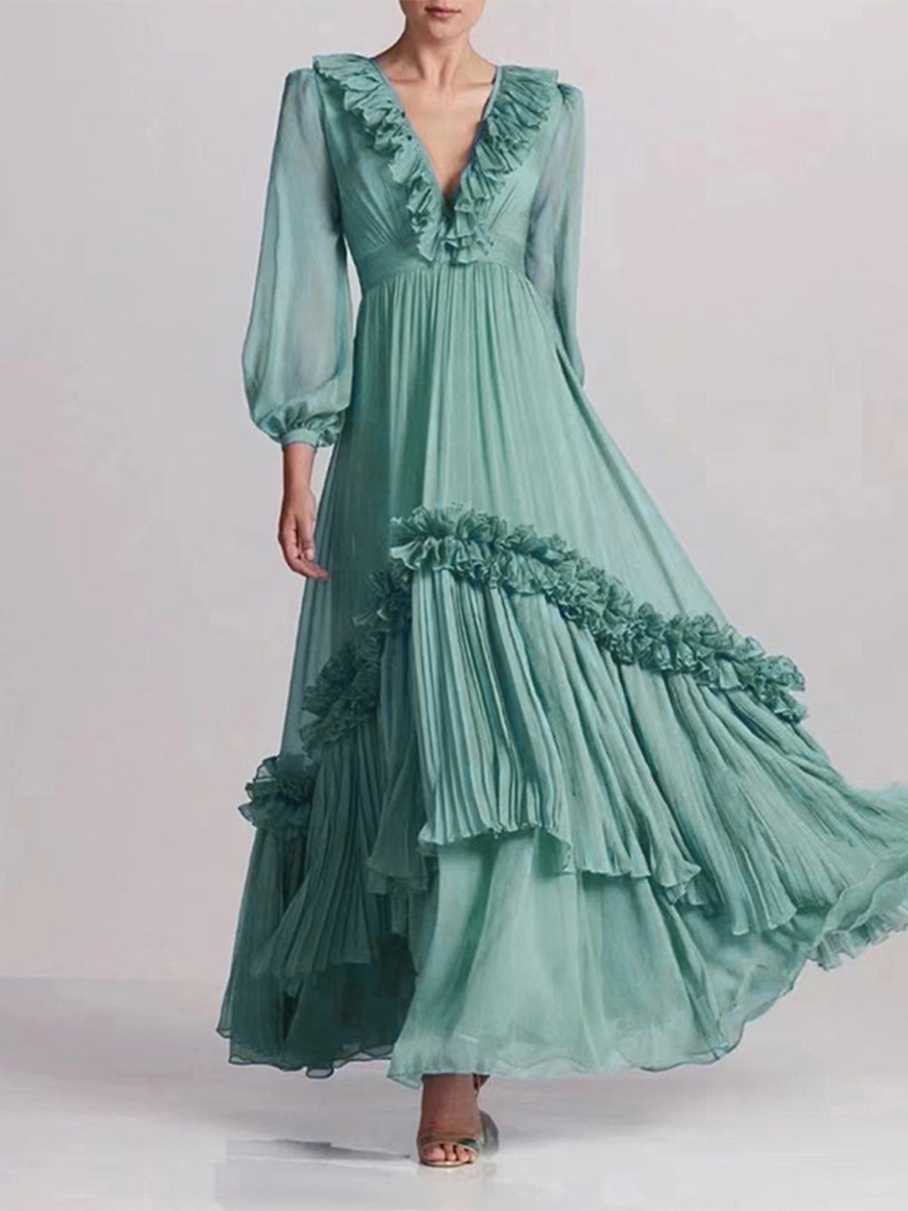 Ruffled Silk Stardust Maxi Dress - Airnori