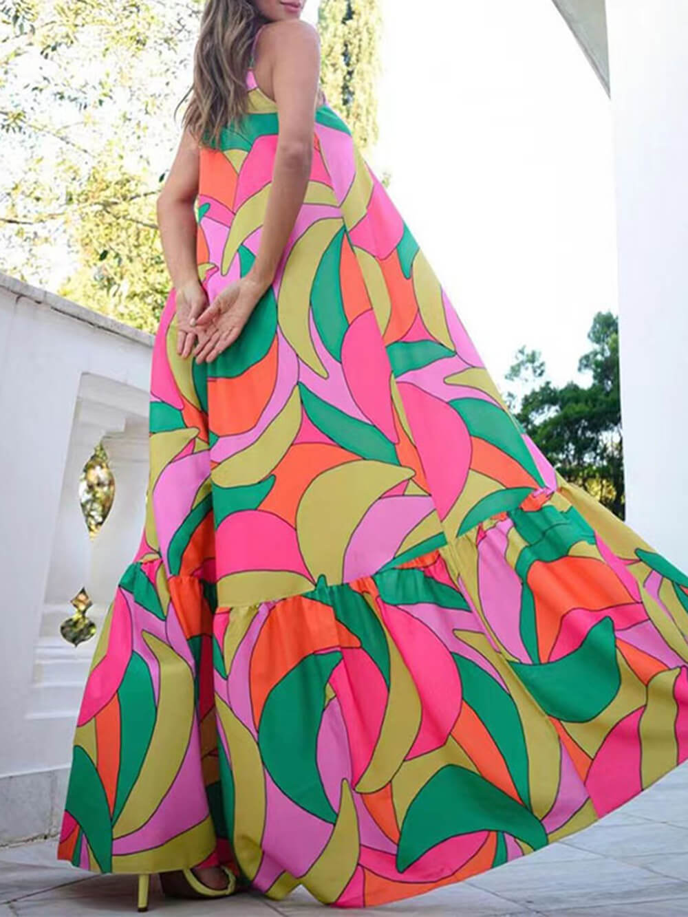 Summer French Deep V-Neck Backless Halter Printed Dresses - Airnori