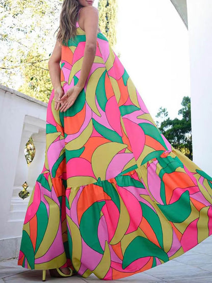 Summer French Deep V-Neck Backless Halter Printed Dresses - Airnori