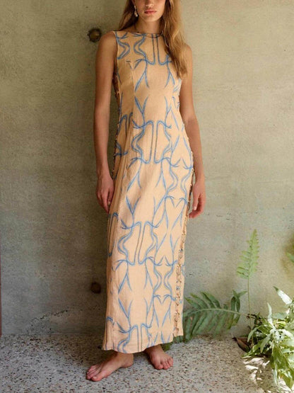 Amelia - Printed Hoop-Embellished Midi Dress