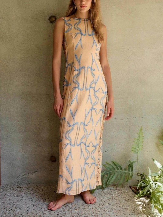 Amelia - Printed Hoop-Embellished Midi Dress