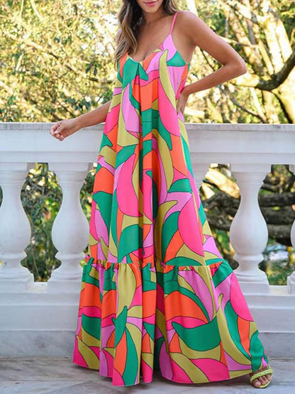 Summer French Deep V-Neck Backless Halter Printed Dresses - Airnori