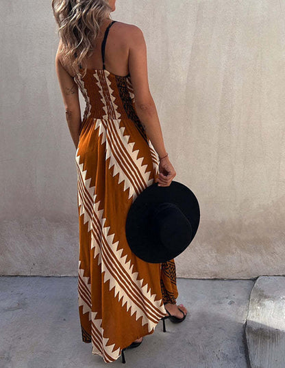 Exclusive Melody Satin Ethnic Print Smocked Back Midi Dress - Airnori