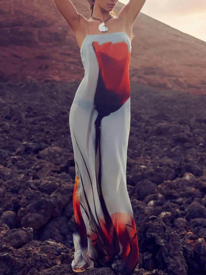 Serenity - Abstract Tulip Print H-Line Maxi Dress