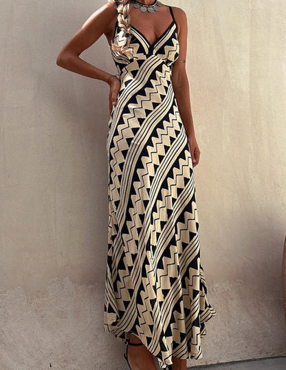 Exclusive Melody Satin Ethnic Print Smocked Back Midi Dress - Airnori