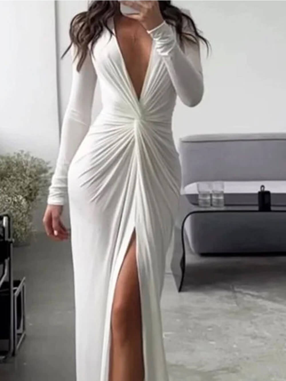 Sexy V Neck Long Sleeve Maxi Dress - Airnori