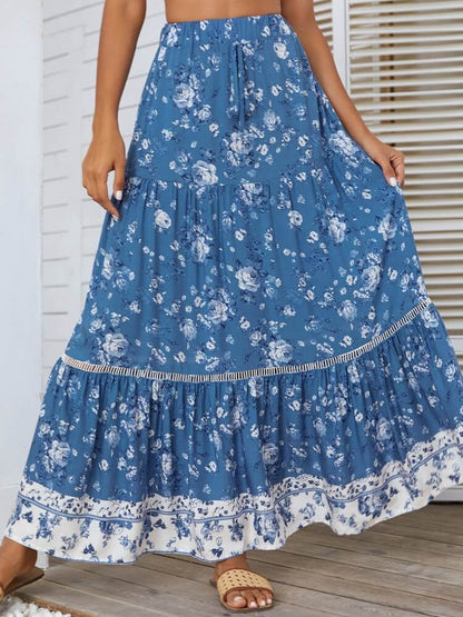 High Waist Eyelet Detail Skirt In Blue