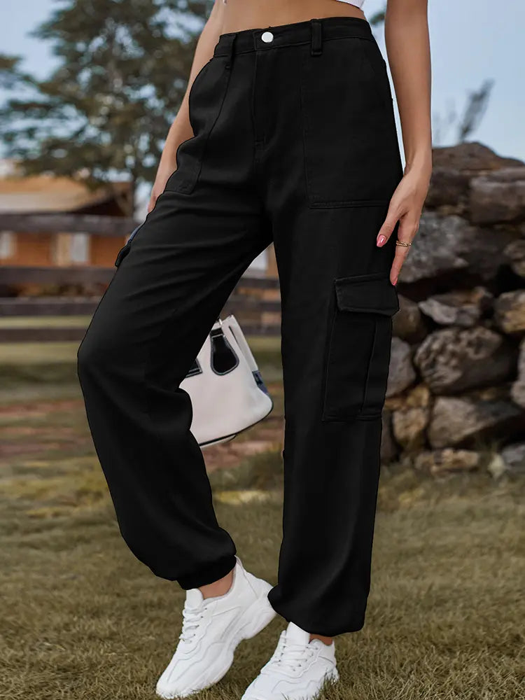 Chic Cuffed Cargo Denim Pants
