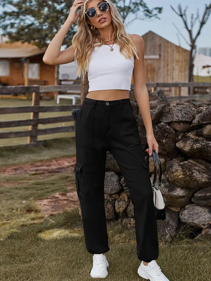 Chic Cuffed Cargo Denim Pants