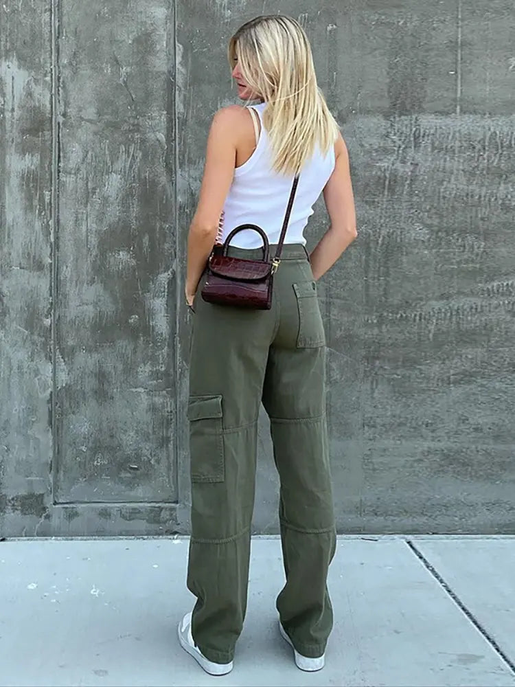 Chic High-Waist Green Straight Jeans