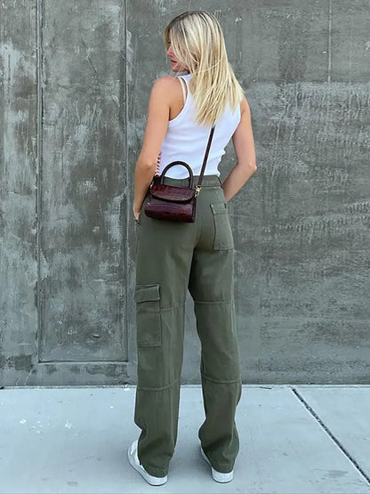 Chic High-Waist Green Straight Jeans