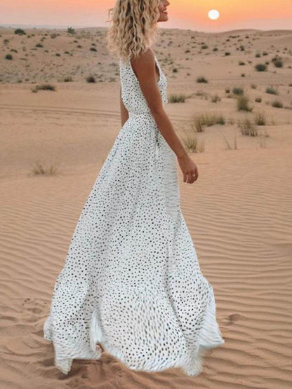 Bohemian V-Neck Sleeveless Polka-Dot Maxi Dress - Airnori