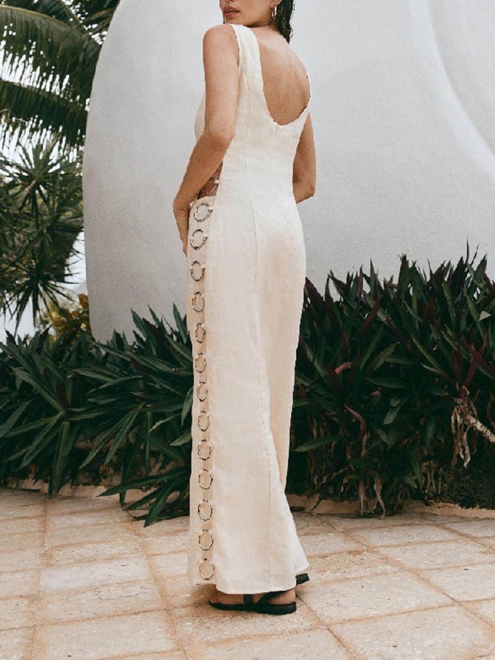 Amelia - Printed Hoop-Embellished Midi Dress